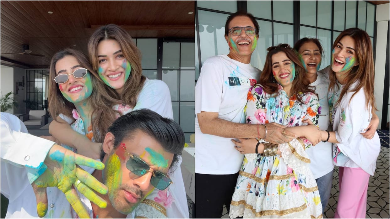 Kriti Sanon celebrate Holi with sister Nupur brother-in-law Stebin Ben and Parents shares coloful Photos