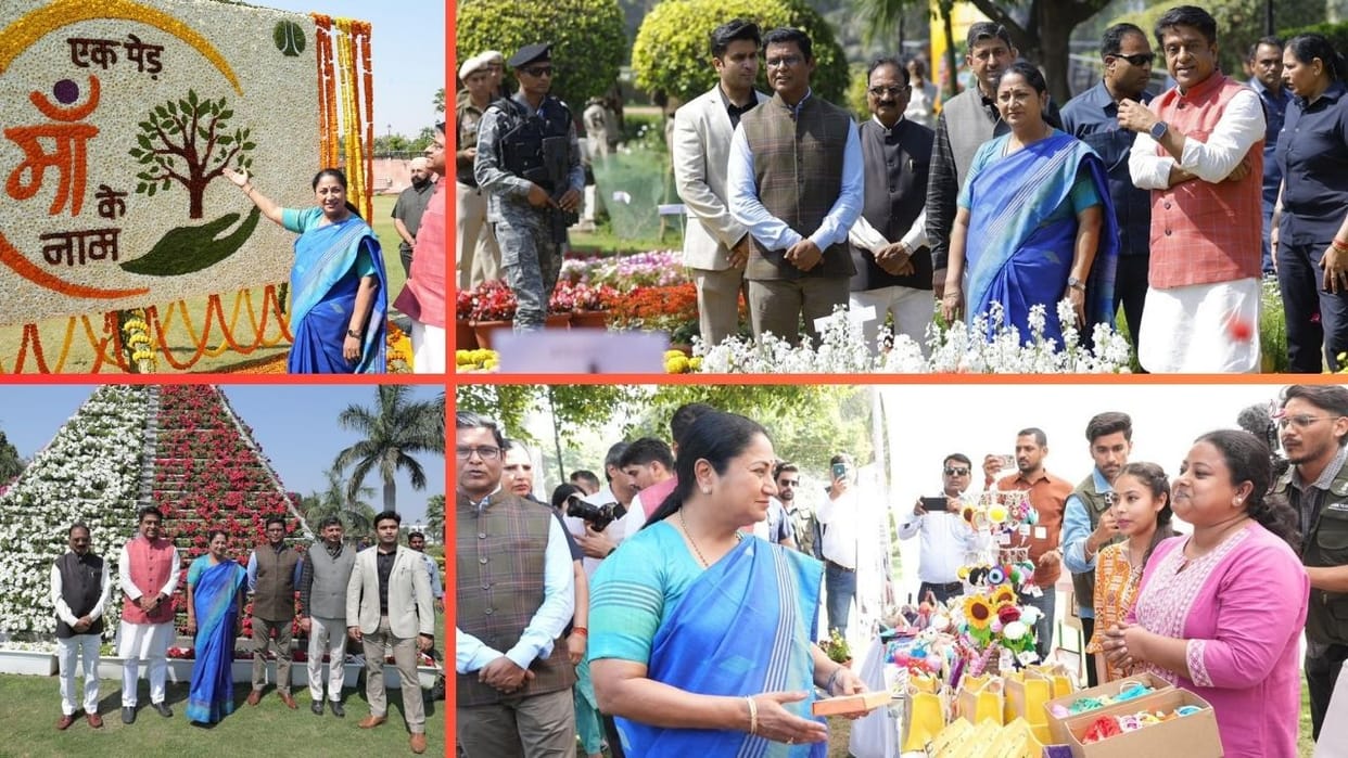 Delhi cm Rekha Gupta launches NDMC four-day Flower Festival 2026 at Central Park in Connaught Place