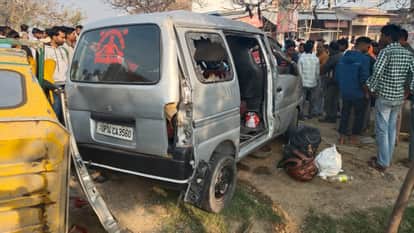 Elderly man killed and eight injured as van overturns after tyre bursts on highway in lakhimpur kheri