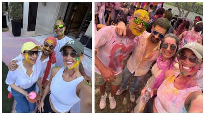 Indian Players celebrate holi with families Shikhar Dhawan Sophie Shine Aakash Chopra see photos