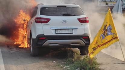 Car turns into a ball of fire on Bhore-Bhingari Road, youth narrowly escapes bihar news gopalganj
