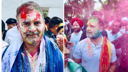 Political leaders Holi congress aam admi party play gulal colour arvind kejriwal Rahul Gandhi celebration