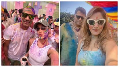 Indian Players celebrate holi with families Shikhar Dhawan Sophie Shine Aakash Chopra see photos