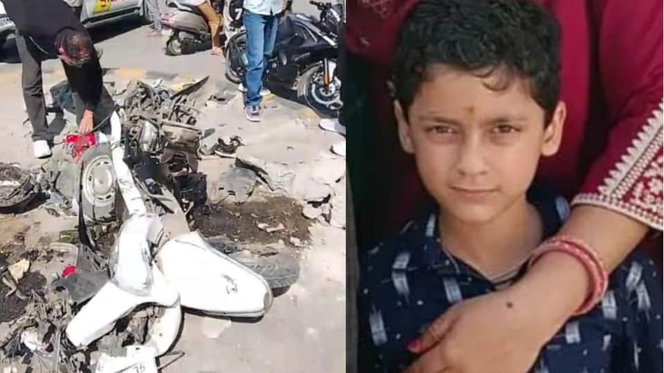 चकनाचूर स्कूटी और मृतक बच्चे की फाइल फोटो।