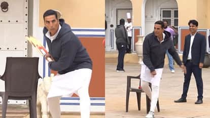 Akshay Kumar Play Cricket With Shikhar Dhawan At Movie Bhooth Bangla Shooting set