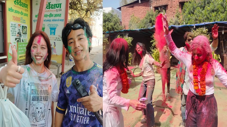 Foreign Tourists Soak in Holi Spirit in Agra Dance to Traditional Folk Beats