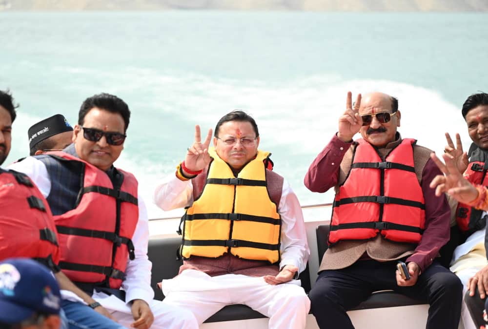 Tehri Lake Festival 2026 After inaugurating CM Dhami went for boating in lake Photos