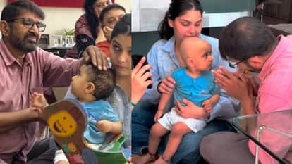 Little child ruined the condition of a barber who came to mundan video goes viral on social media