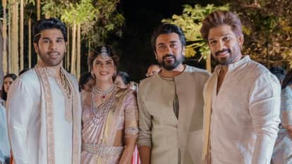 Allu Sirish and Nayanika Reddy Wedding Chiranjeevi Ram Charan Suriya and Raashii reached