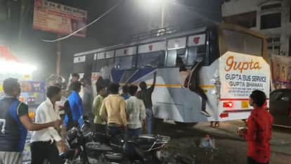 Passengers jumped from the window as smoke emanated from a private bus in Pilibhit