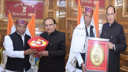 Assembly Speaker Kuldeep Singh Pathania met Governor Shiv Pratap Shukla at Lok Bhawan.