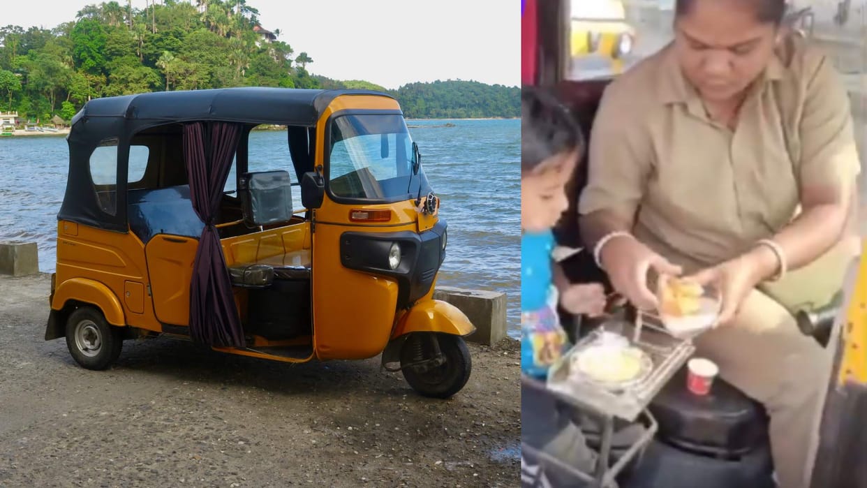 Woman auto driver attached special seat to take care little daughter heart touching video goes viral