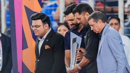IND vs NZ Final T20 World Cup 2026 Photos Celebs at Narendra Modi Stadium MS Dhoni Rohit Sharma Jay Shah