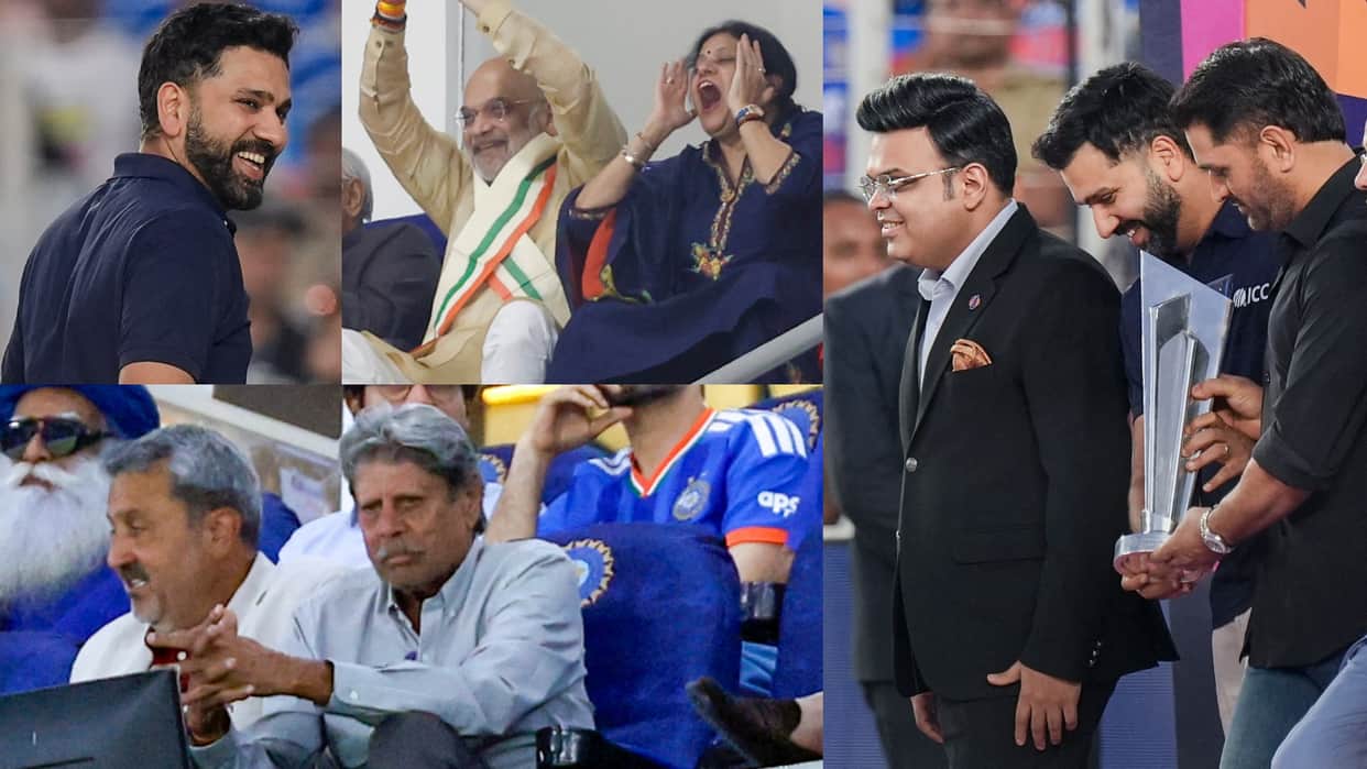 IND vs NZ Final T20 World Cup 2026 Photos Celebs at Narendra Modi Stadium MS Dhoni Rohit Sharma Jay Shah