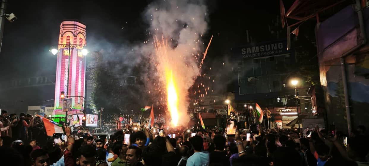 T20 World Cup 2026 India's victory celebrated in Dehradun crowd of cricket fans gathered at clock tower