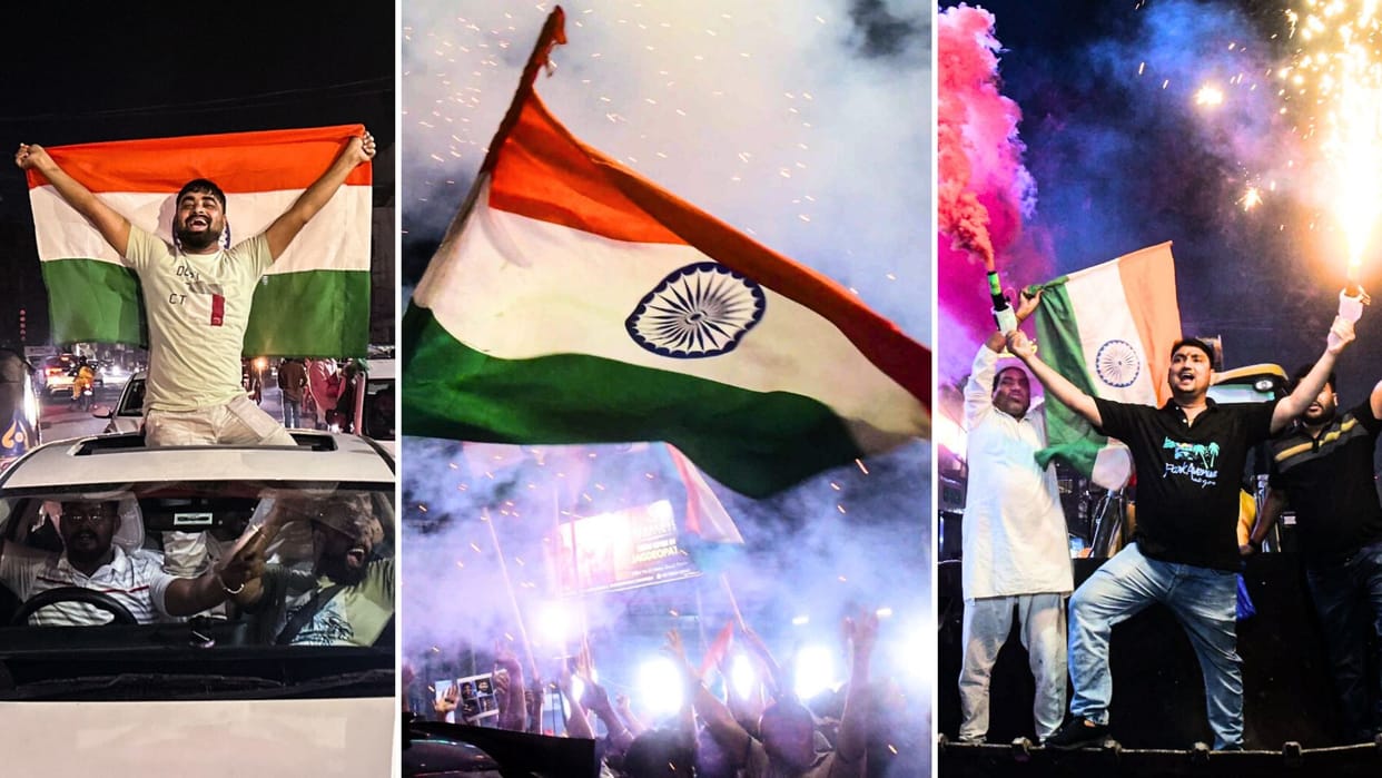 Fans Celebration pictures India historic win nation erupt in celebration people cracking dance in streets