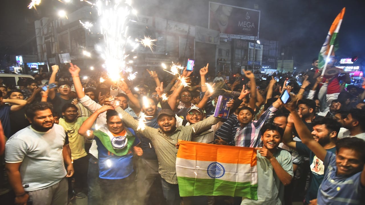 India's T20 World Cup victory sparked celebrations with fireworks and the tricolour being waved