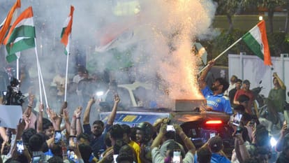 Fans Celebration pictures India historic win nation erupt in celebration people cracking dance in streets
