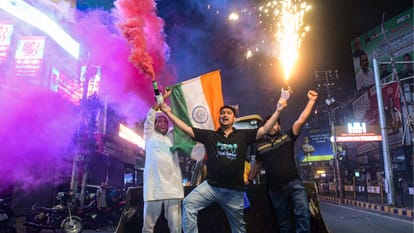 Fans Celebration pictures India historic win nation erupt in celebration people cracking dance in streets