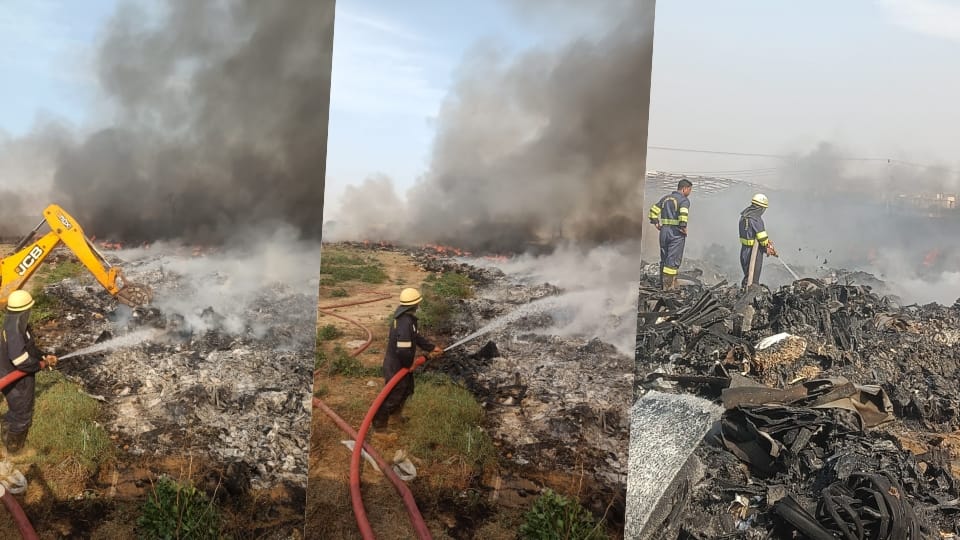 A massive fire broke out at a scrap yard in Kankrola village in Manesar