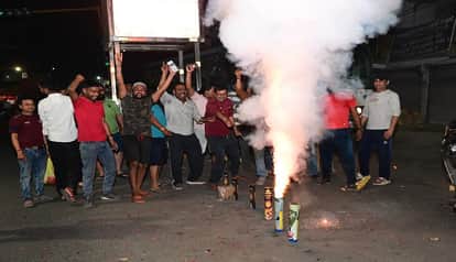 Celebrating the victory, people took to the streets of Haldwani city after winning the T20 World Cup