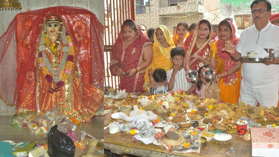Crowds of devotees gathered in temples on Basoda