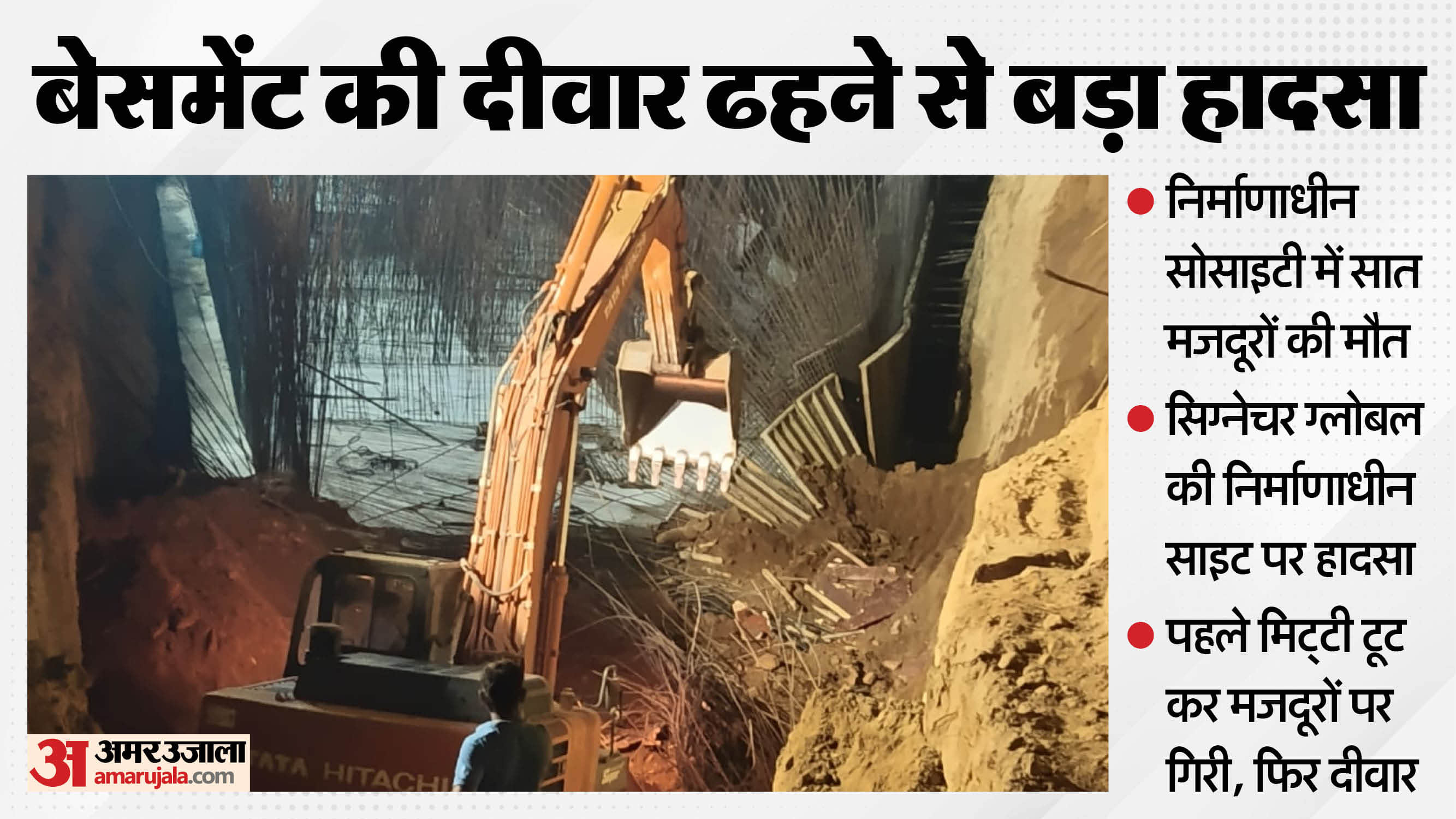 Seven labourers died after a basement wall collapsed in an under-construction society in gurugram
