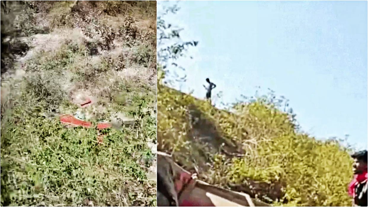 Udaipur: Trailer Loaded with Stone Powder Falls into 60-Foot Deep Ditch Driver-Helper Trapped in Cabin Rescued