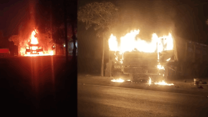 trailer caught fire during welding video in raigarh
