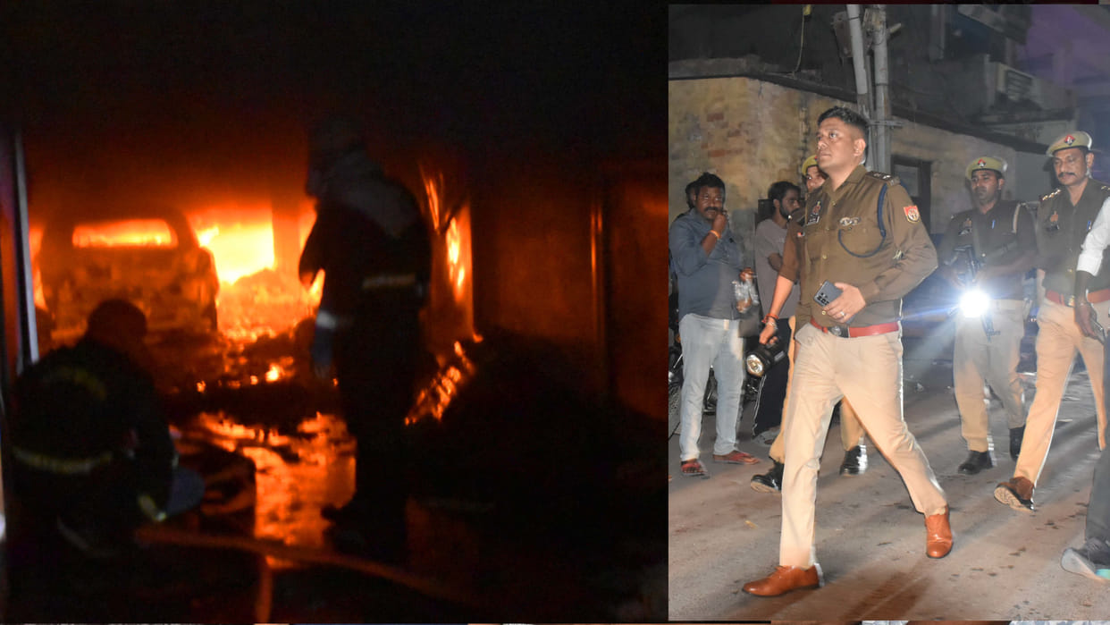 A short circuit caused a fire in not one but two firms, burning goods worth over Rs 3 crore.