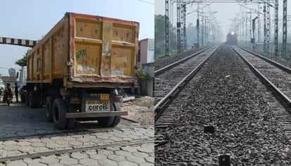 Auraiya truck loaded with gravel broke down at railway crossing halting several trains including Vande Bharat