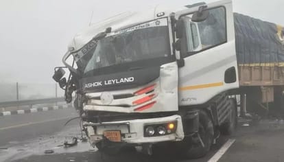 Unnao Accident Trailer breaks railing and enters second lane bus trailer and pickup collide 10 injured