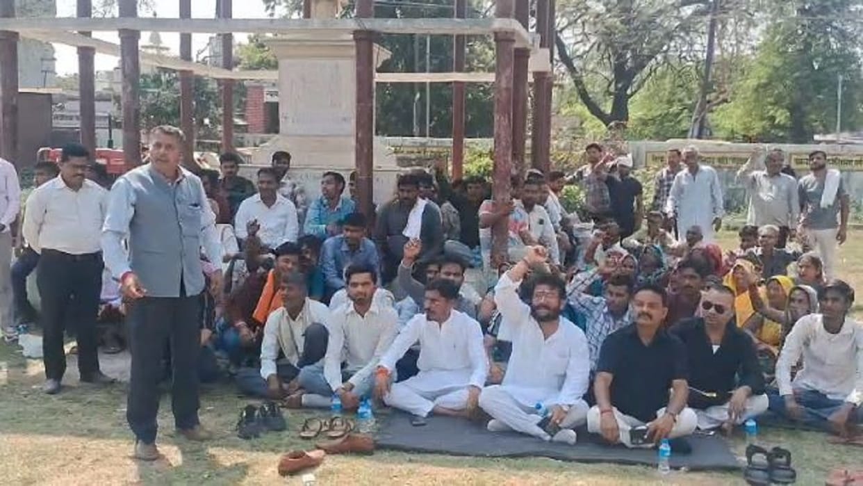 Karni Sena workers staged a protest in Budaun
