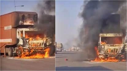 Fire Breaks Out in Container on NH-48 Near Behror, Vehicles Burnt; Long Traffic Jam on Delhi–Jaipur Highway