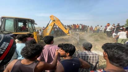 four-year-old boy was trapped in a crusher tunnel and was rescued using a JCB in bareilly