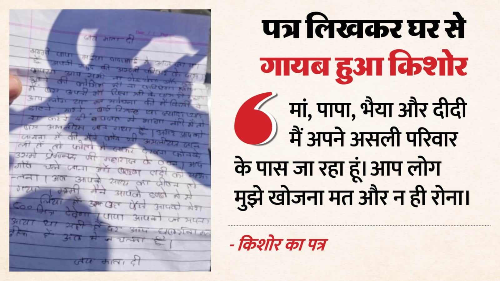 किशोर के द्वारा लिखा गया पत्र।