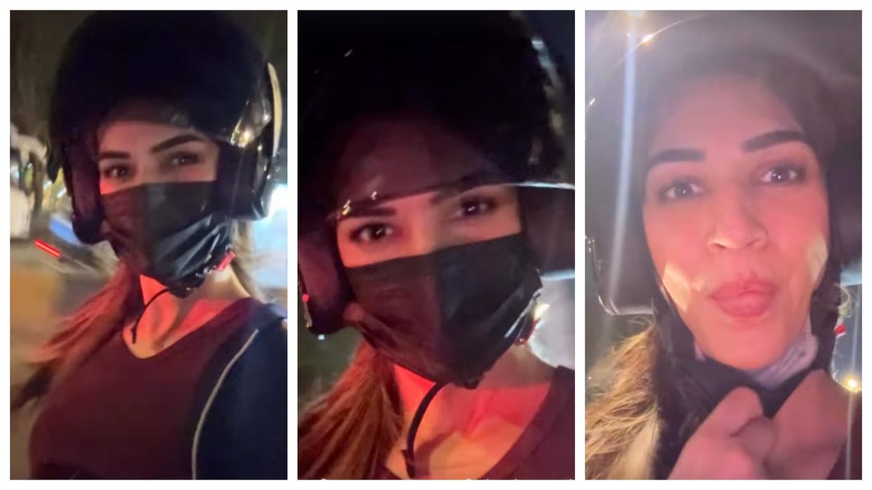 Kriti Sanon chooses bike ride to beat traffic after shoot Actress shares fun late night video viral