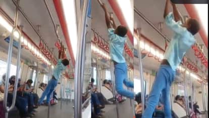 Boy doing stunt handles and poles inside mumbai metro MMMOCL posted a video in response