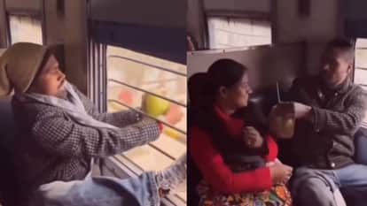 Man pulls to bring coconut inside train through window funny video goes viral on social media