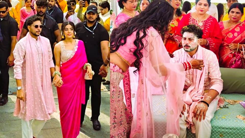 Cricketer Kuldeep Yadav and vanshika Mehndi and Haldi ceremonies held in Mussoorie bride and groom danced