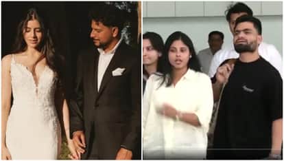 Rinku Singh and Priya Saroj arrive to attend the wedding of Indian Cricketer Kuldeep Yadav in Mussoorie