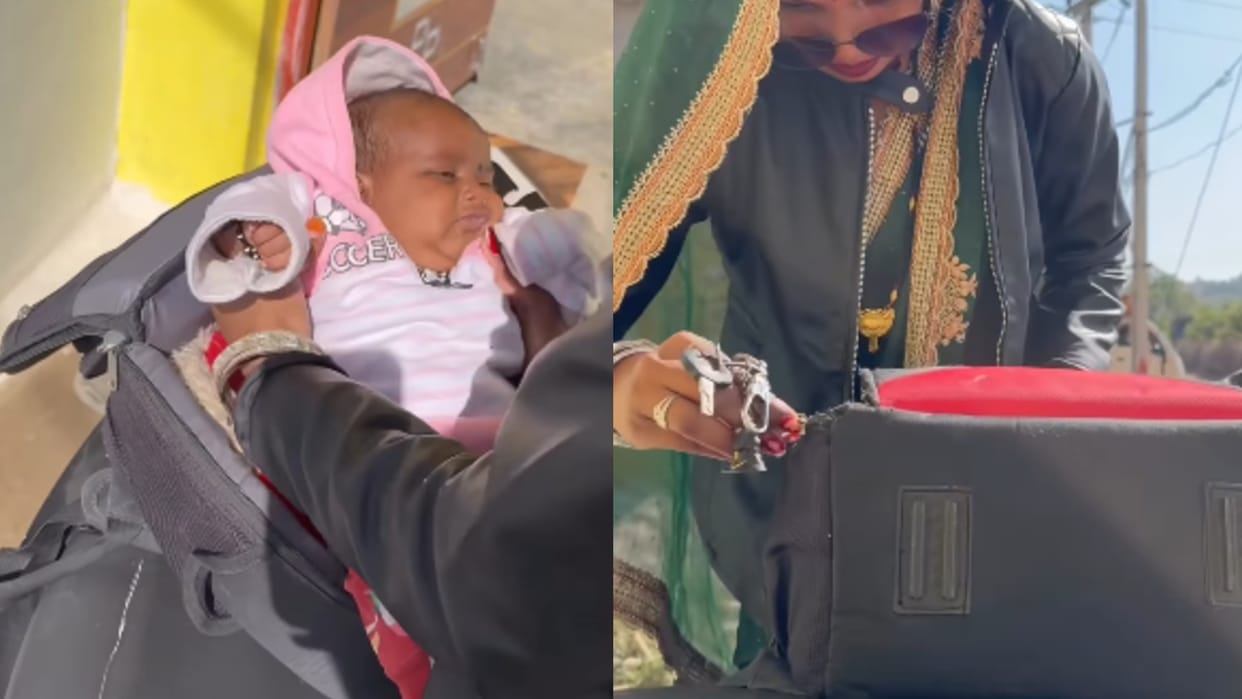 Viral Video woman put baby in Bag viral video madhya pradesh News in Hindi