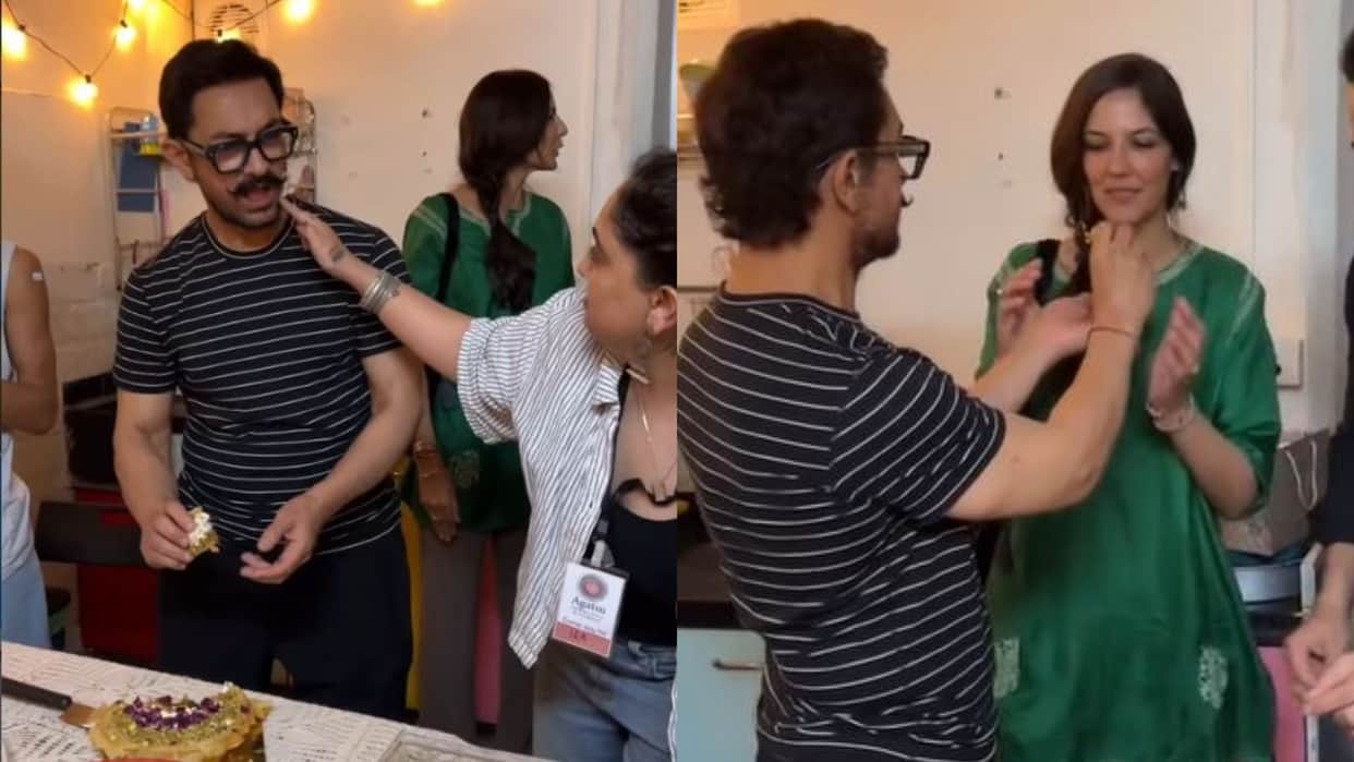Aamir Khan cut cake with family on his 61st birthday girlfriend gauri spratt was there