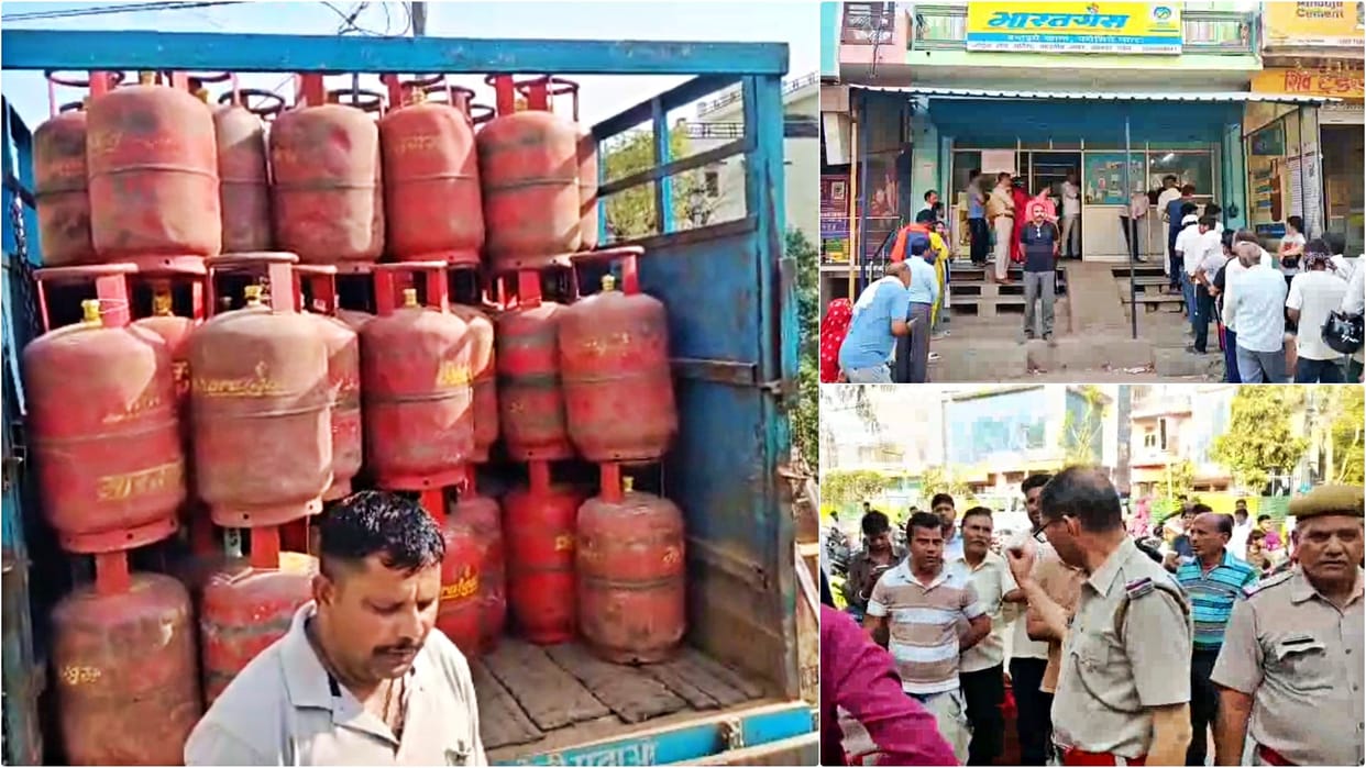 LPG Crisis: Long queues for cylinders formed starting at 5 AM distribution took place under police supervision