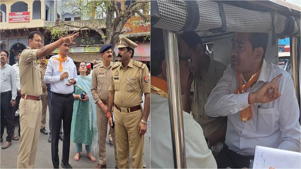 गोवर्धन में निरीक्षण करते अधिकारी।