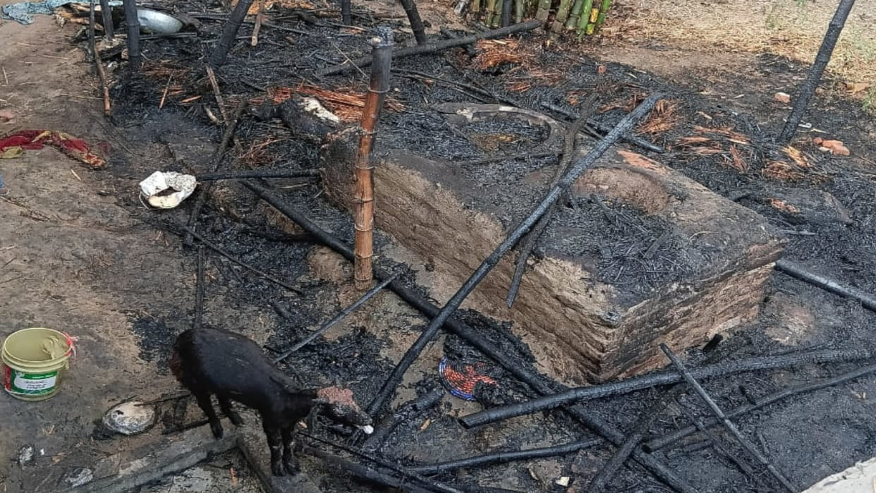 Four goats died in a fire that broke out in a residential hut in Sant Kabir Nagar.