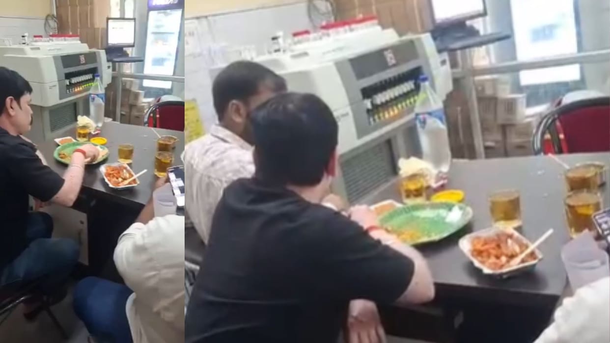 Video of Drinking Alcohol in Varanasi District Hospital Pathology Lab Goes Viral