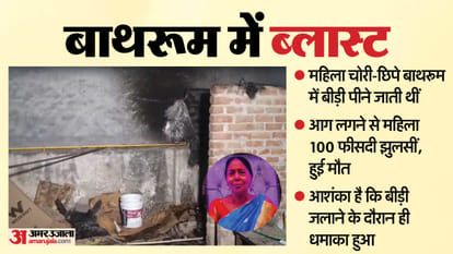 Explosion as soon as a matchbox was lit in the bathroom: Elderly woman had gone to smoke beedi, died on the spot; Family members gave this reason for the blast Woman who went to smoke a bidi died after an explosion in rooftop bathroom
