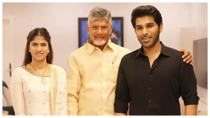 andhra pradesh chief minister N. Chandrababu Naidu Visits Newlyweds Allu Sirish and Nayanika Reddy