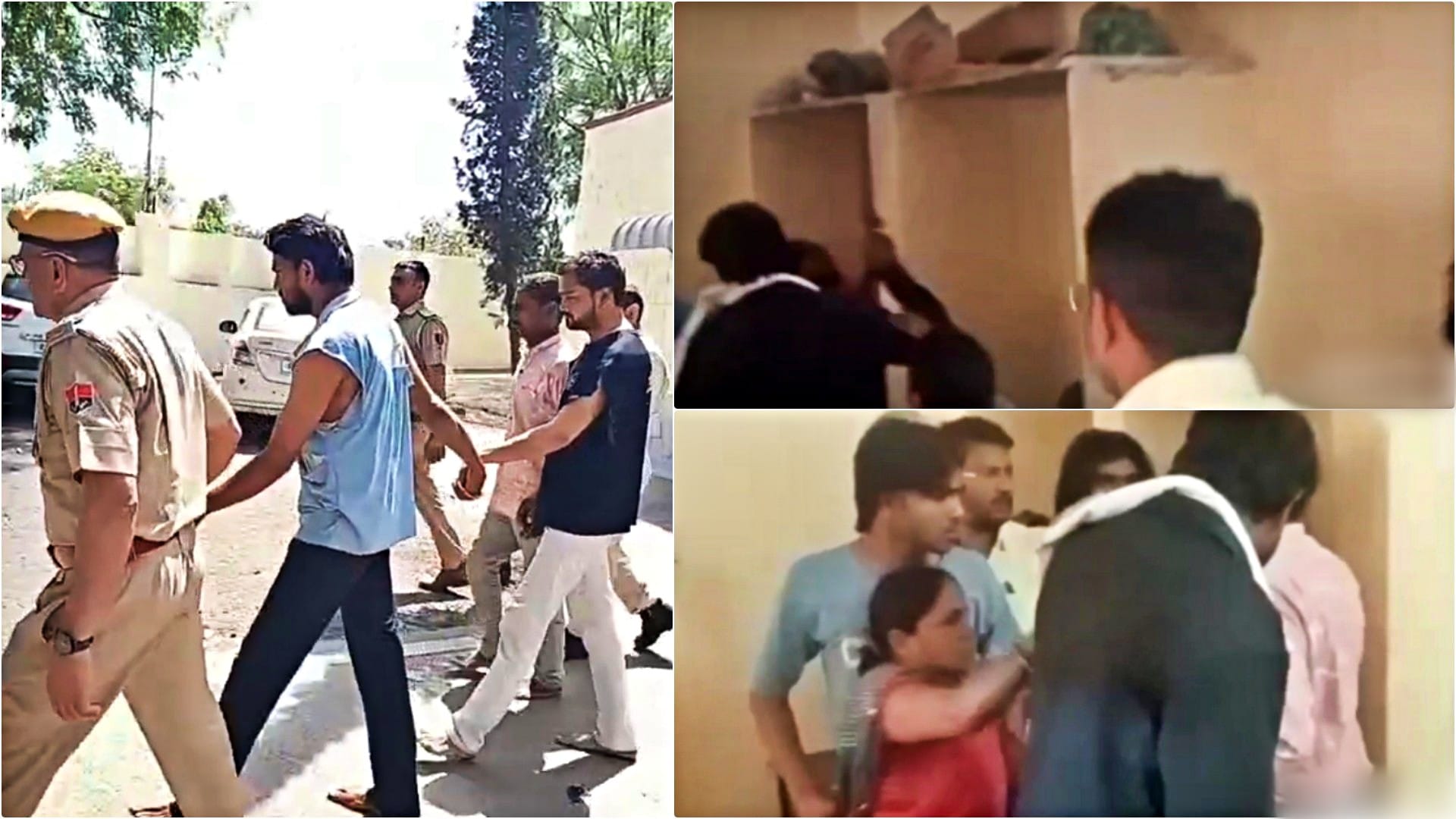 पुलिस की गिरफ्त में तीनों आरोपी तथा वायरल वीडियो के स्क्रीनग्रैब